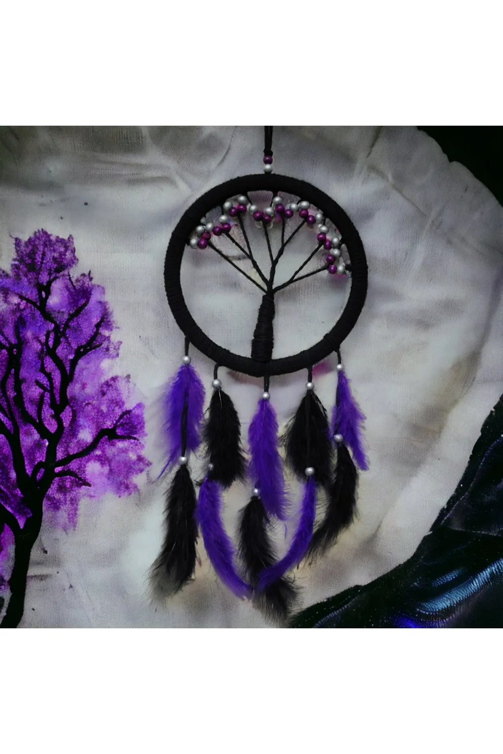 Mor İncili Hayat Ağacı Dream Catcher