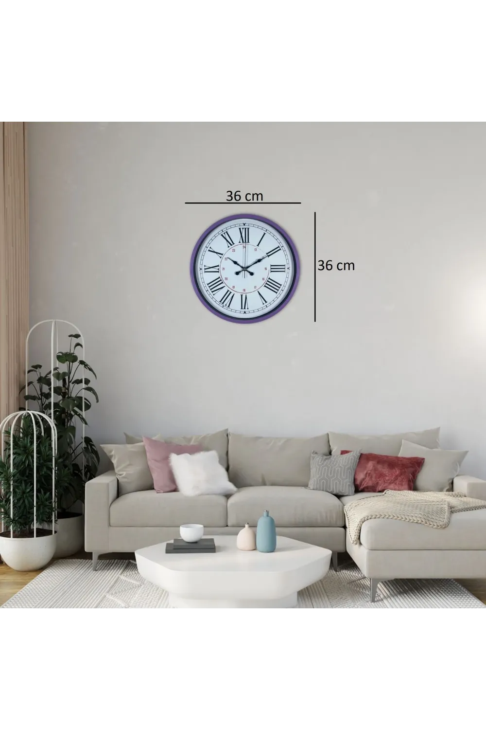 Mor Roma Rakamlı 36 Cm Duvar Saati