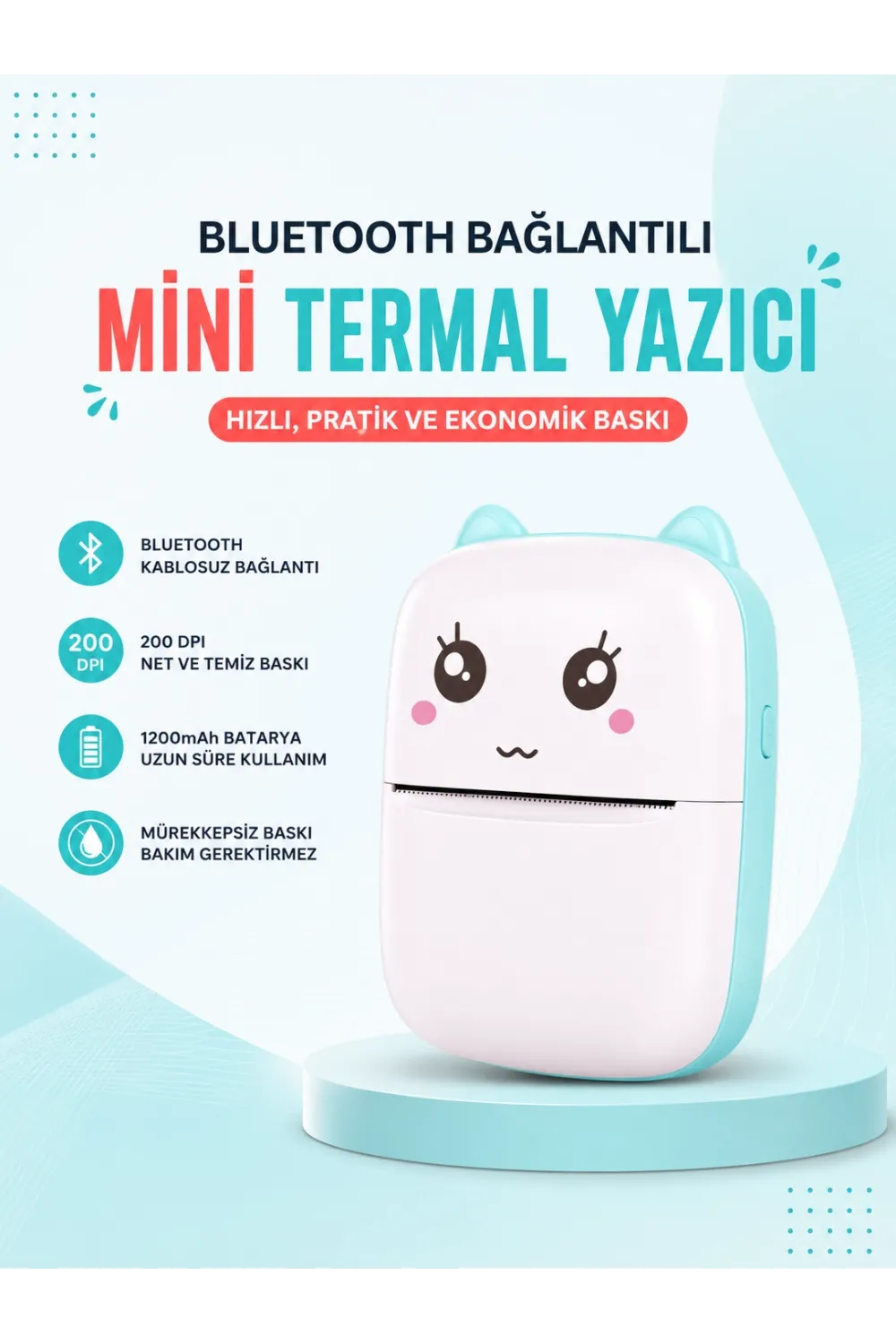 Mürekkepsiz Baskı Teknolojili Bluetooth Cep Yazıcısı
