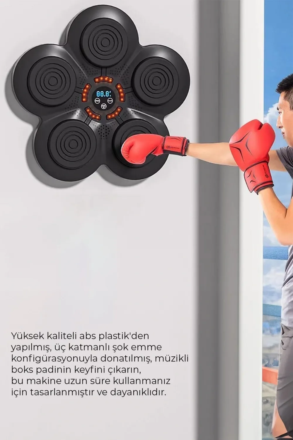 Müzikli Duvar Boks Padi Darbe Sensörlü Antrenman Pedi Led Işıklı Eğlenceli Boks Oyuncağı