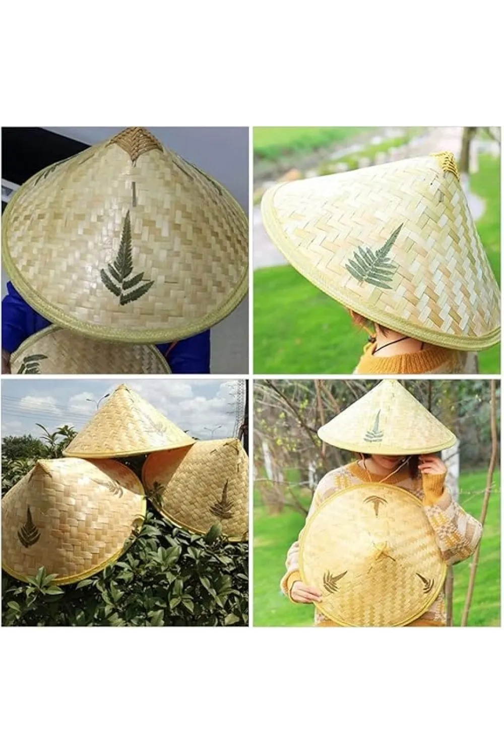 Naturel Renk Cambodia Kamboçyalı Vietnam Şapkası PVC Hasır