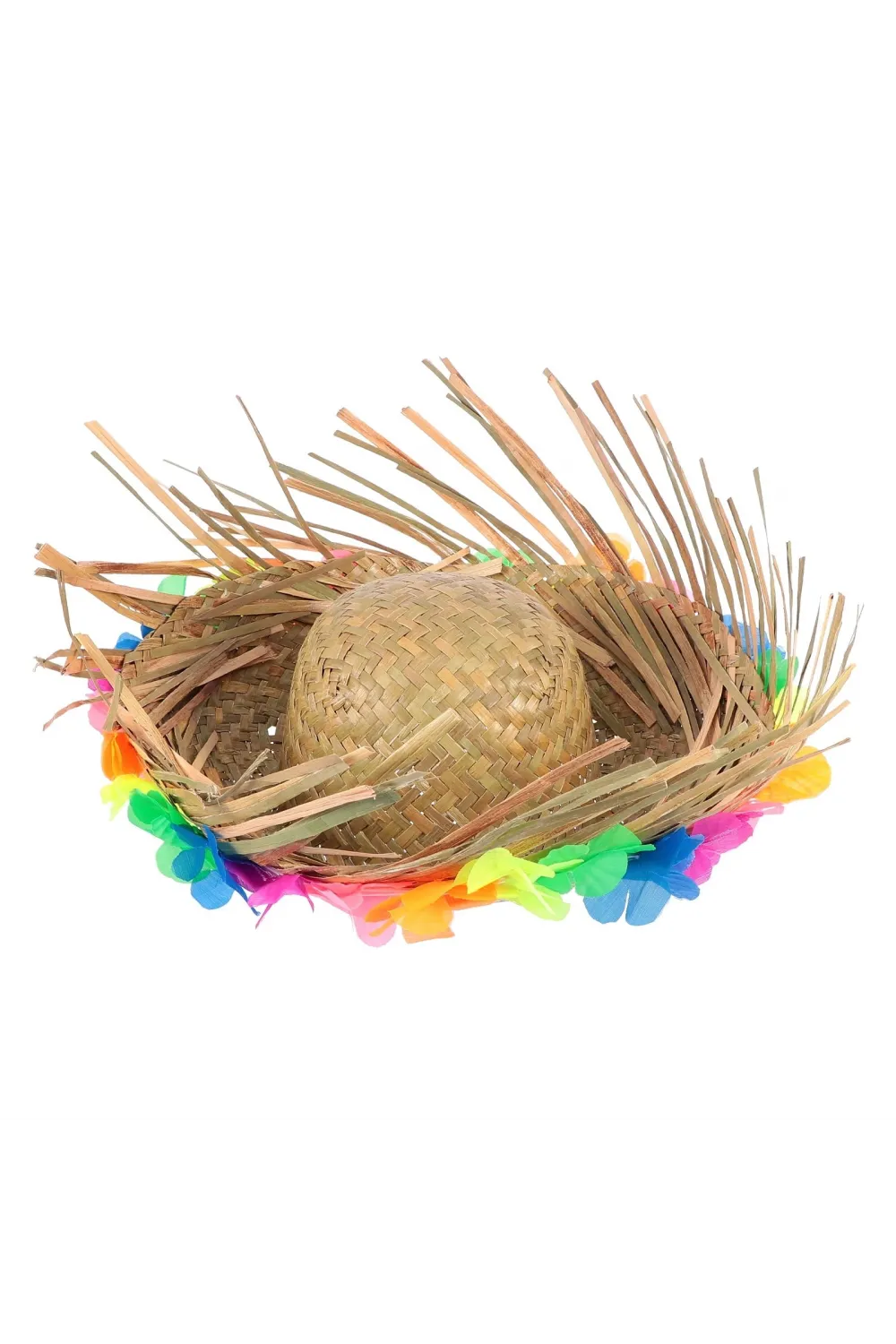 Naturel Renk Püsküllü Örme Hasır Hawaii Luau Aloha Şapka 13x36 cm