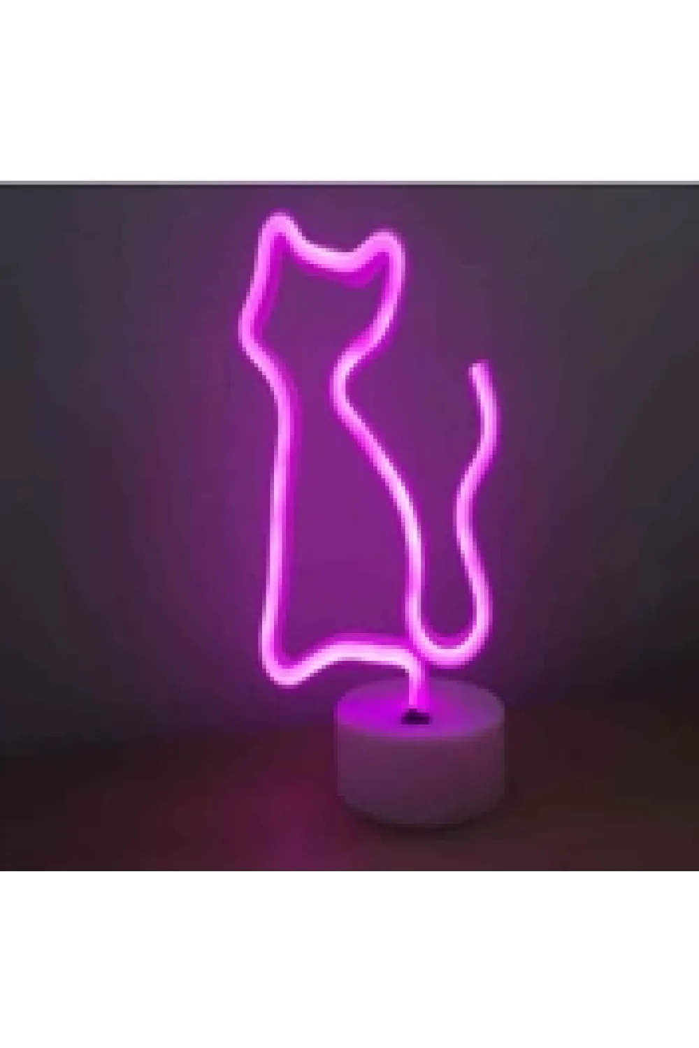 Neon Işıklı Kedi Lamba Pil ve Usb Pembe Işık MZ6200-260