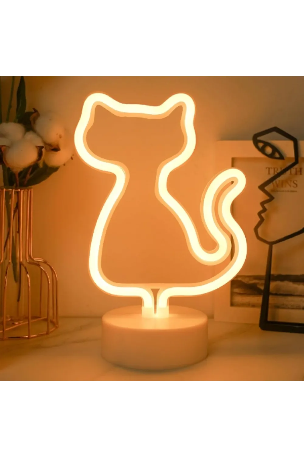Neon Işıklı Kedi Tasarımlı Lamba