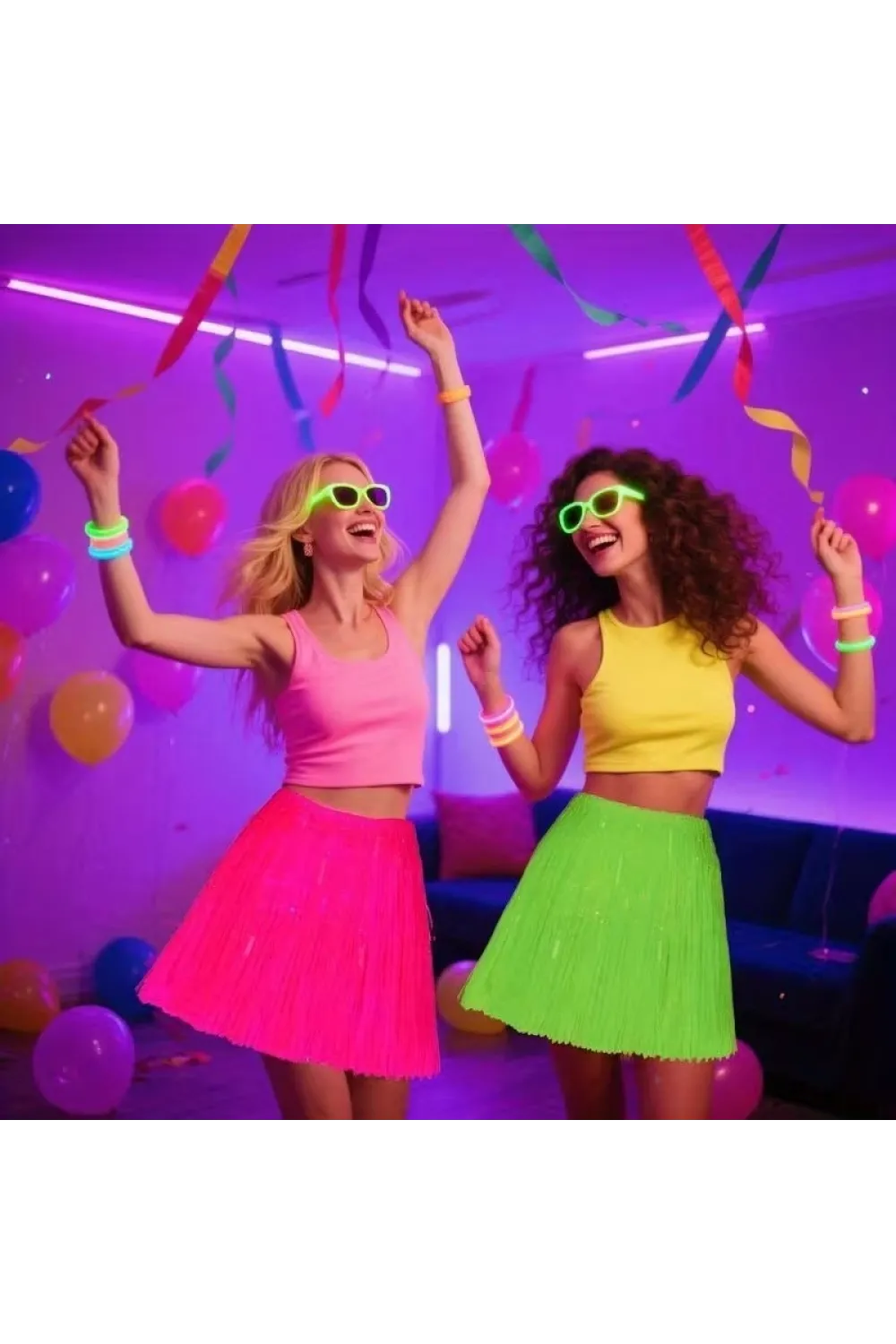 Neon Pembe Hawaii Parti Eteği 40 Cm