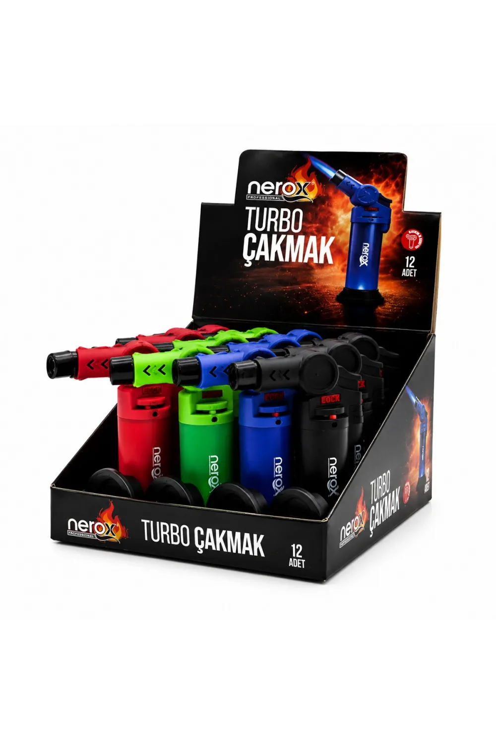 Nerox Nrx-9308 ( Oynar Başlı ) ( Pürmüz & Torch ) ( Nargile & Kamp ) Çakmak ( Doldurulabilir ) ( Ayakda Durabilir )*12x12