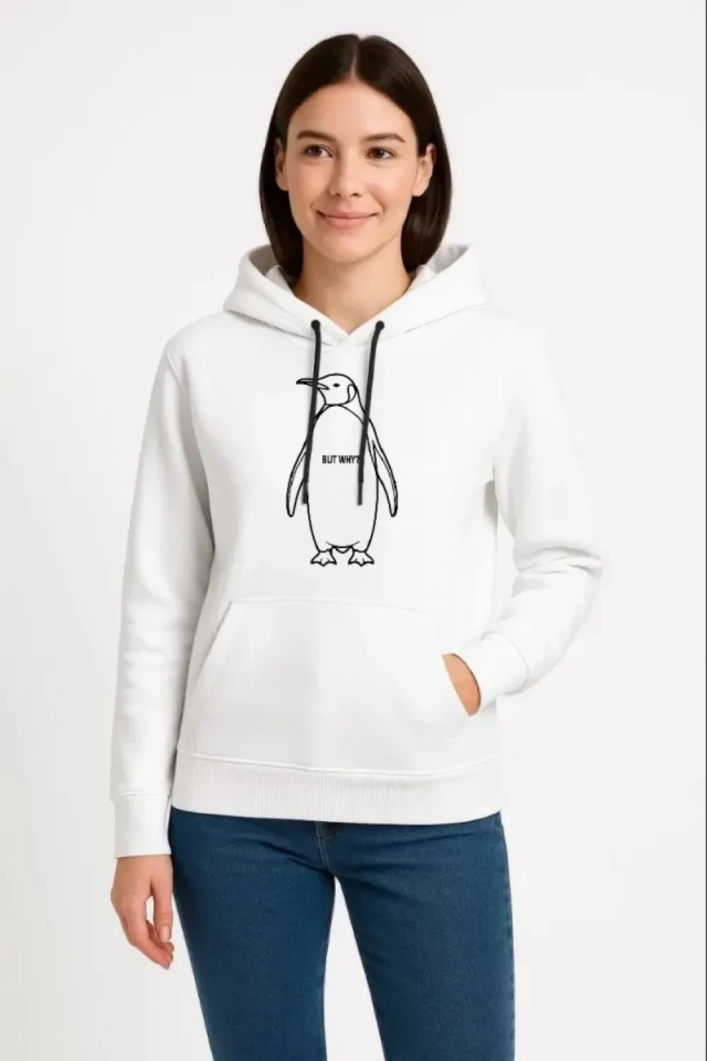 Nihilist Penguen Özel Tasarım Oversize Kapüşonlu Sweatshirt - Beyaz