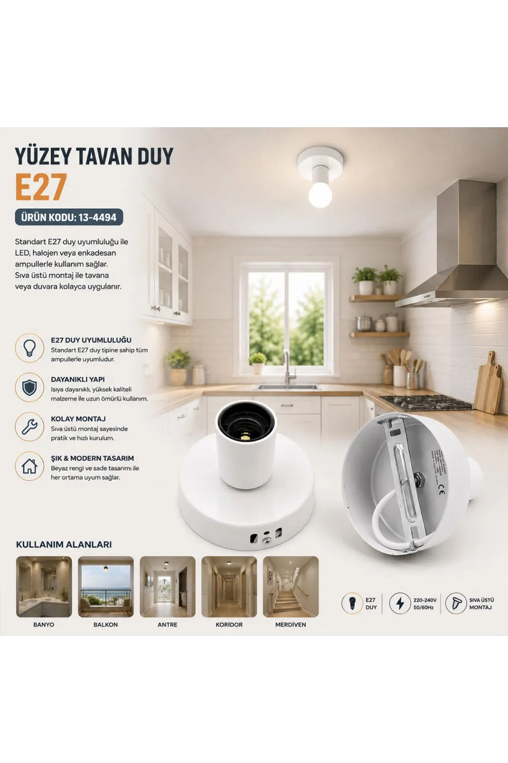 Nisaluce E1318/2 ( E27 ) ( Metal Askı Aparat ) Tavan Duy*24