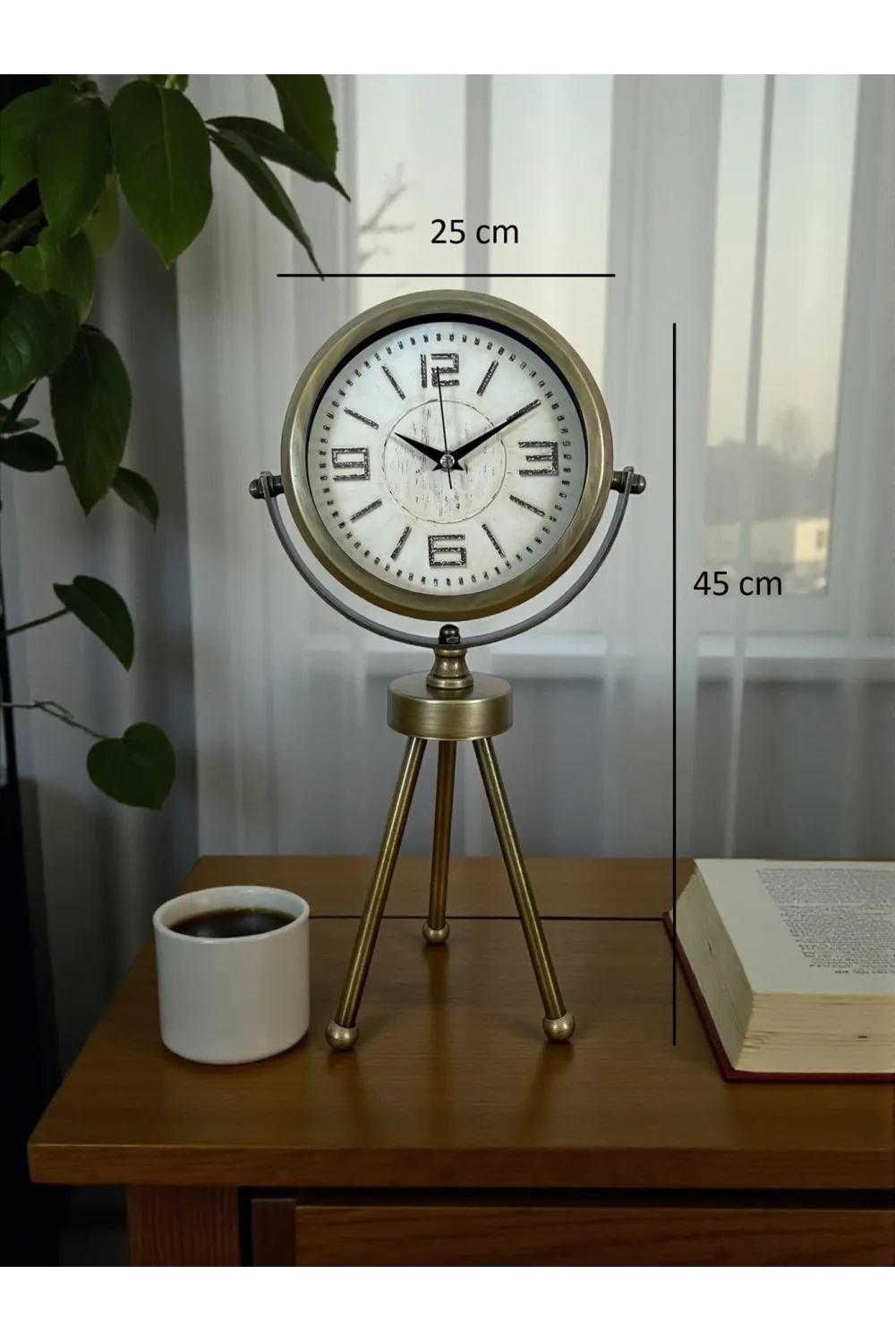 Nostalji Tripod Eskitme Üç Ayaklı Metal Masa Saati