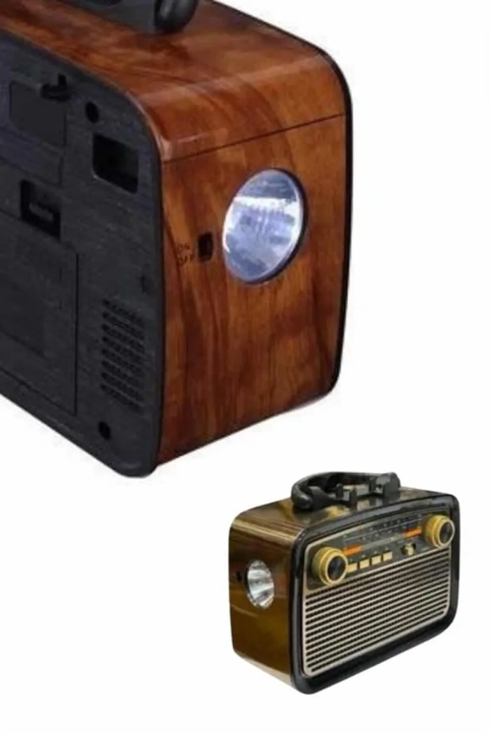 Nostaljik Görünümlü Ahşap Radyo Tf Sd Usb Girişli Led Fener Işıklı