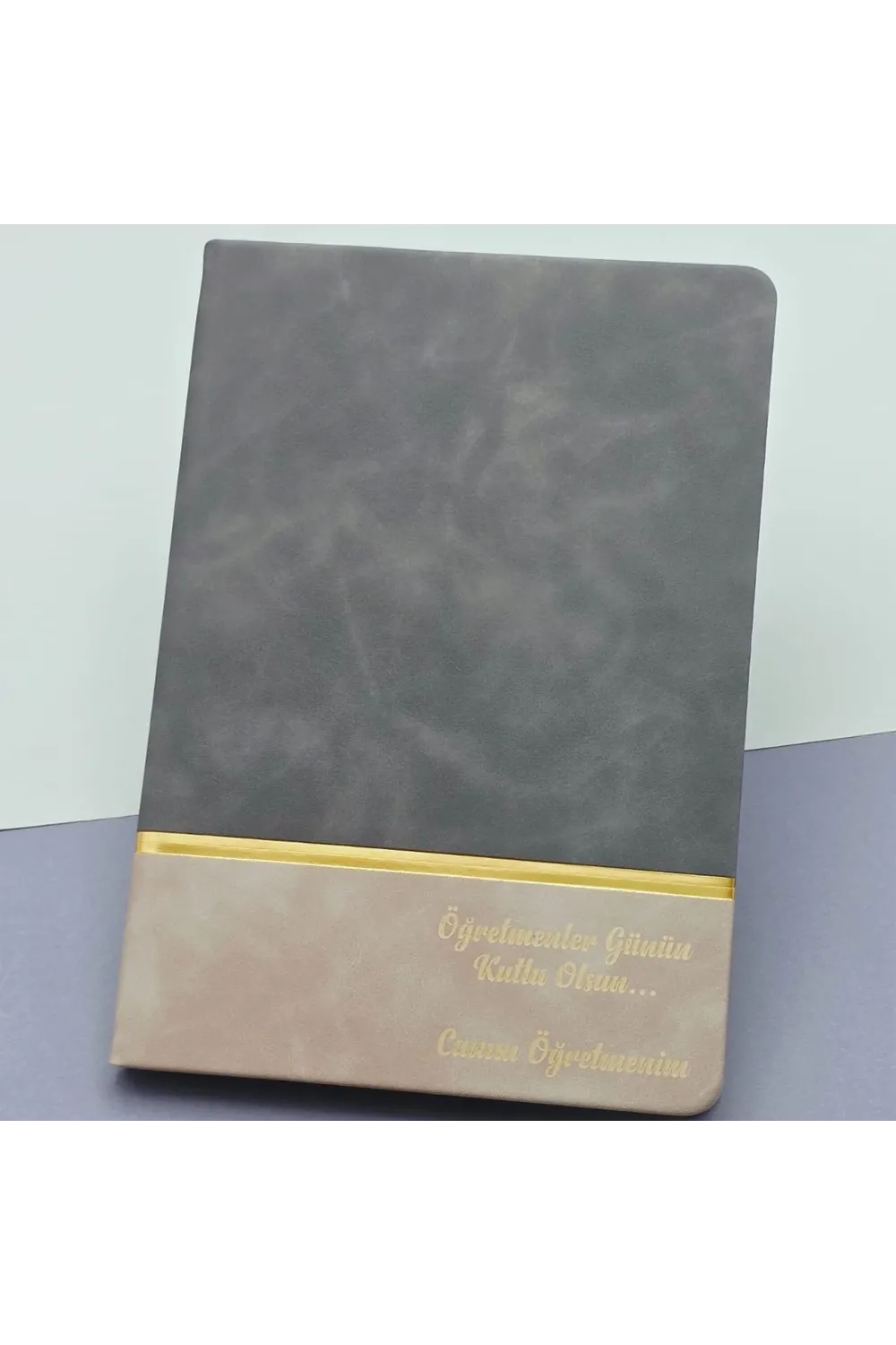 Öğretmenler Günü Hediyesi Yazılı Deri Defter Gri