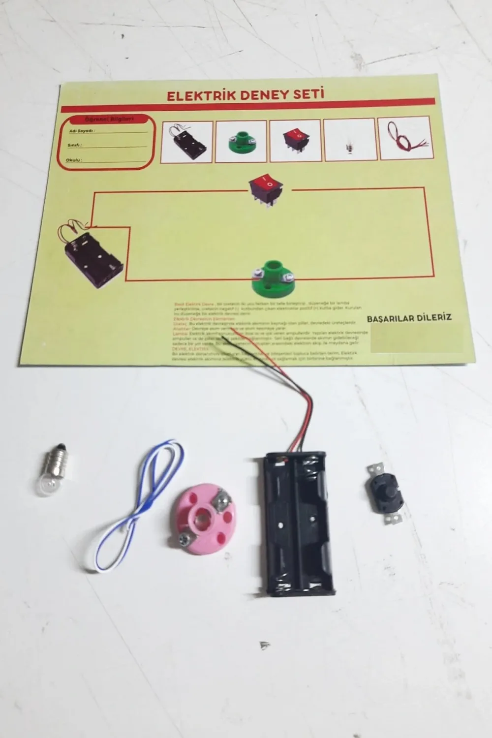 Okul Deney Seti - Elektrik Seti Ampul - Pil Yatağı - Duy -düğme Seti