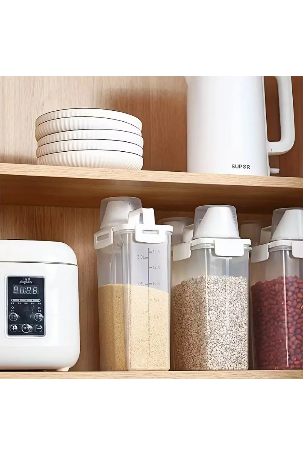 Ölçü Kabı Kapaklı Bakliyat Saklama Kabı - Kulplu Tasarım - 1800 ml