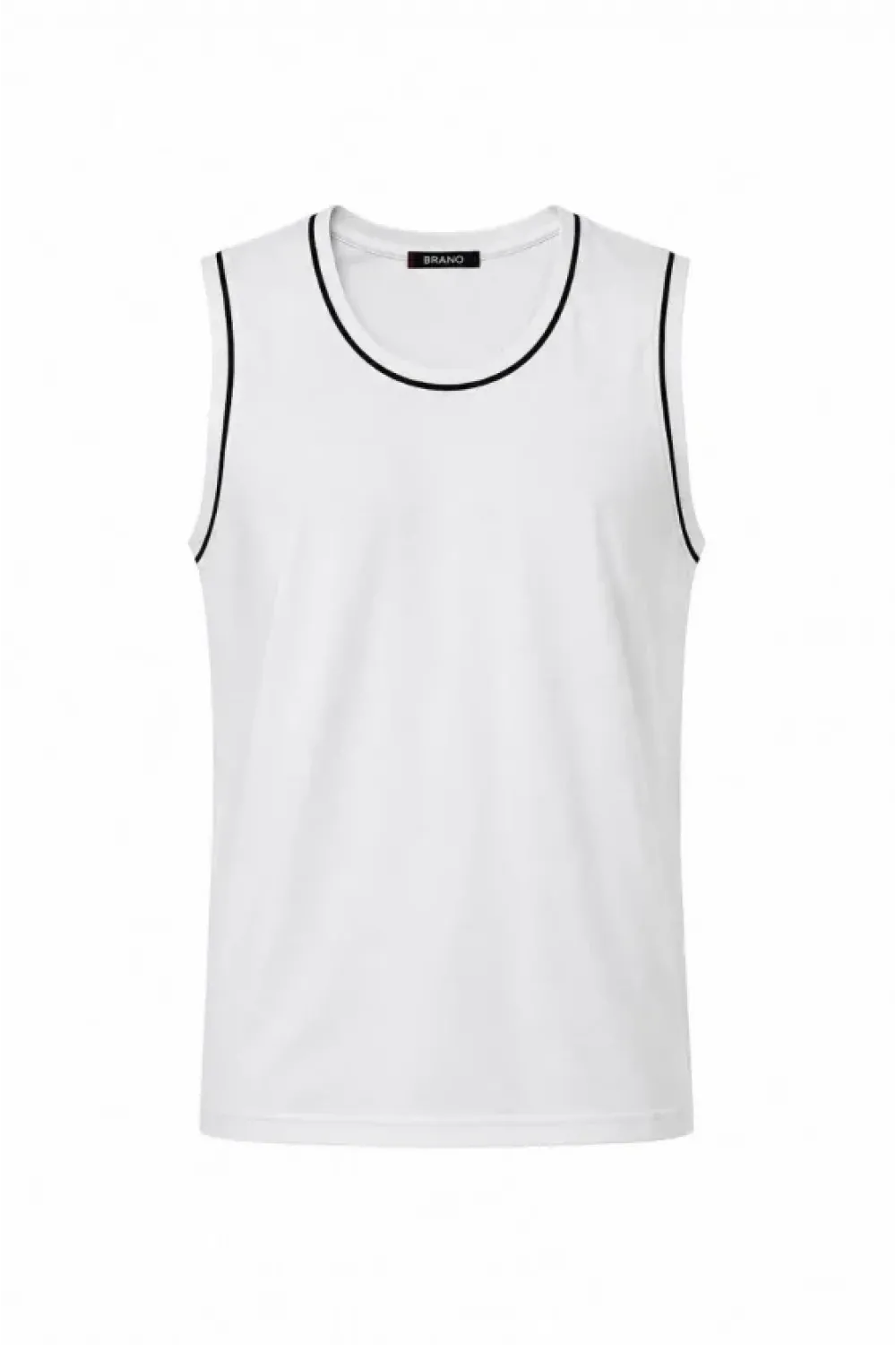 Ön Unisex Pamuklu Bisiklet Yaka Kolsuz Atlet Kontrast Biyeli Regular Fit - Beyaz