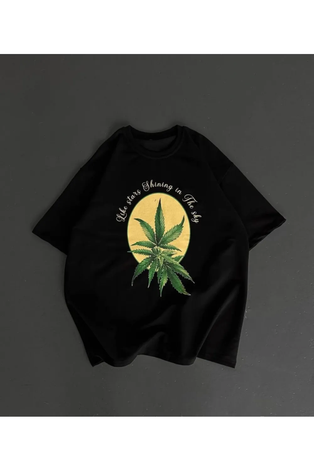 Ön Ve Arka Baskılı Oversize Bisiklet Yaka T-shirt- Siyah