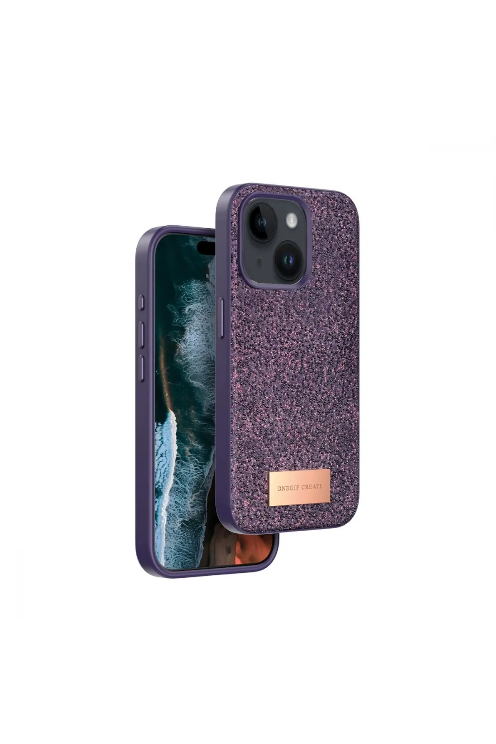 Onegif Apple İphone 14 Bright Simli Kapak - Derin Mor