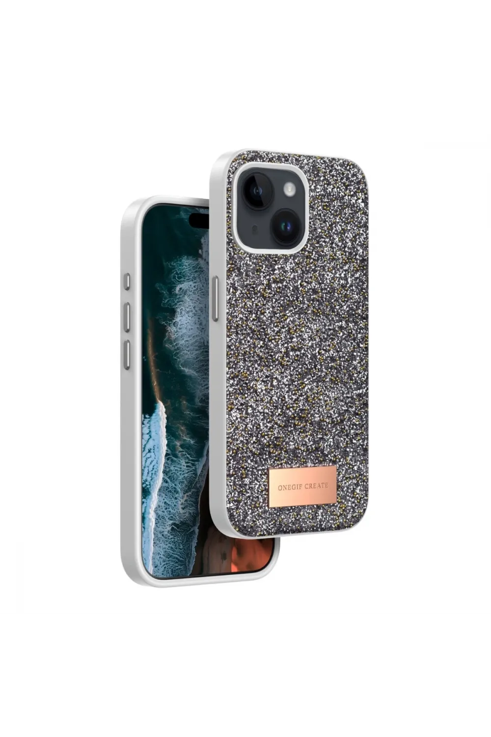 Onegif Apple İphone 14 Bright Simli Kapak - Gümüş