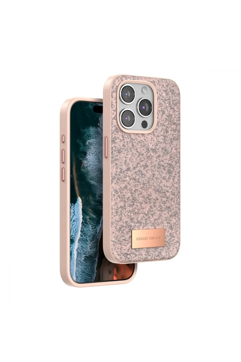 Onegif Apple İphone 14 Pro Bright Simli Kapak - Pembe