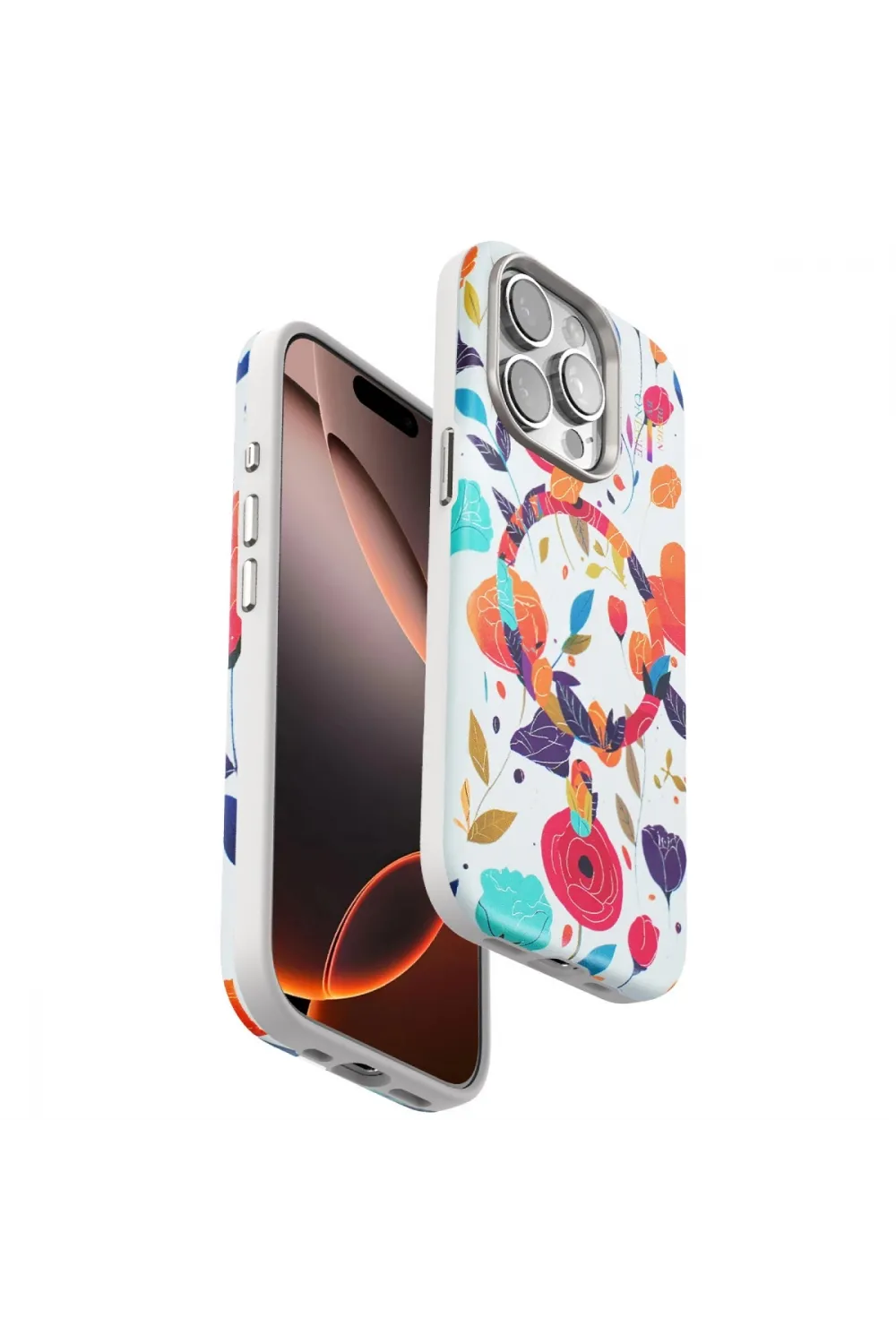Onegif Apple İphone 14 Pro Flower Series Magsafe Kapak - Beyaz