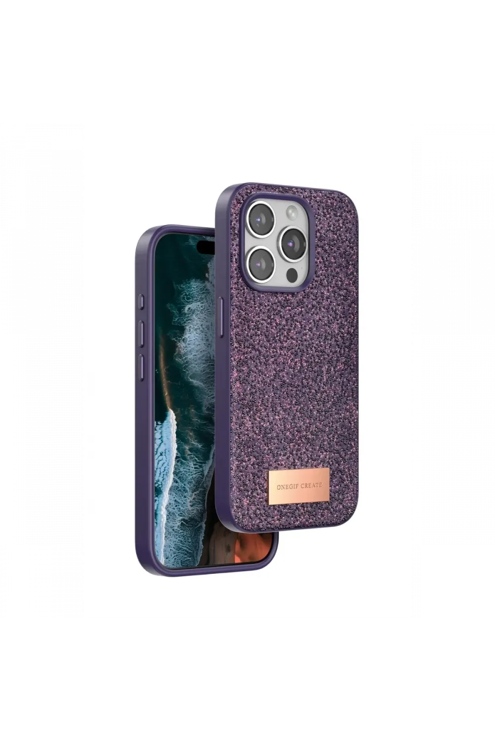 Onegif Apple iPhone 14 Pro Max Bright Simli Kapak - Derin Mor