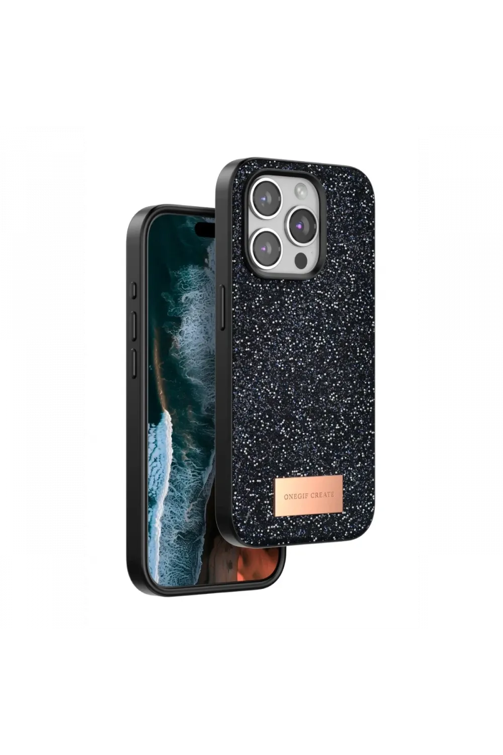 Onegif Apple iPhone 14 Pro Max Bright Simli Kapak - Siyah