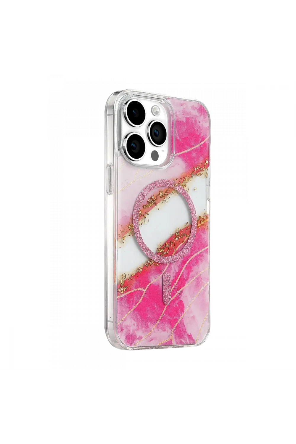 Onegif Apple İphone 14 Pro Max Lotus Simli Magsafe Kapak - Pembe