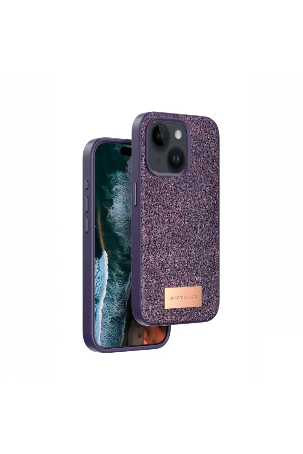 Onegif Apple iPhone 15 Bright Simli Kapak - Derin Mor
