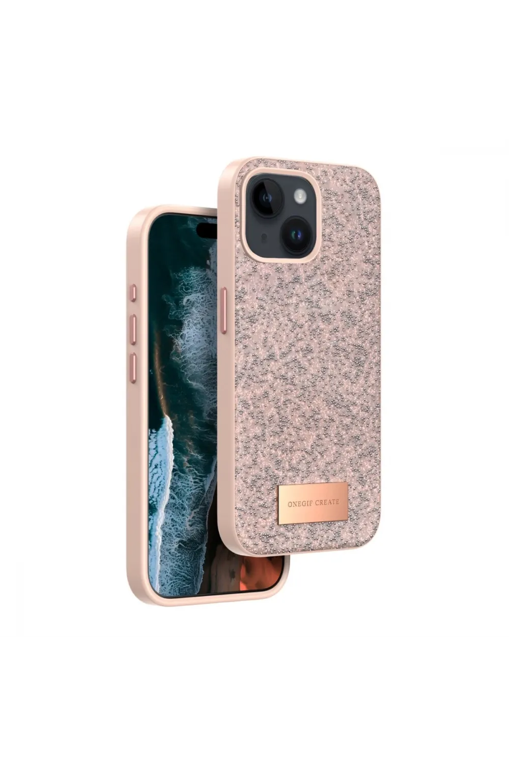 Onegif Apple İphone 15 Bright Simli Kapak - Pembe