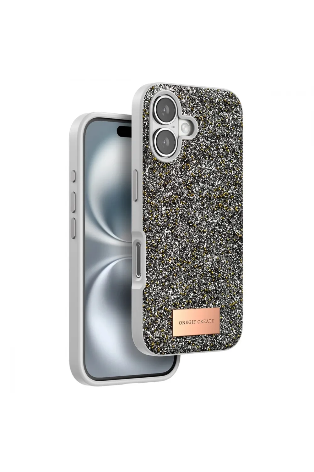 Onegif Apple İphone 16 Bright Simli Kapak - Gümüş