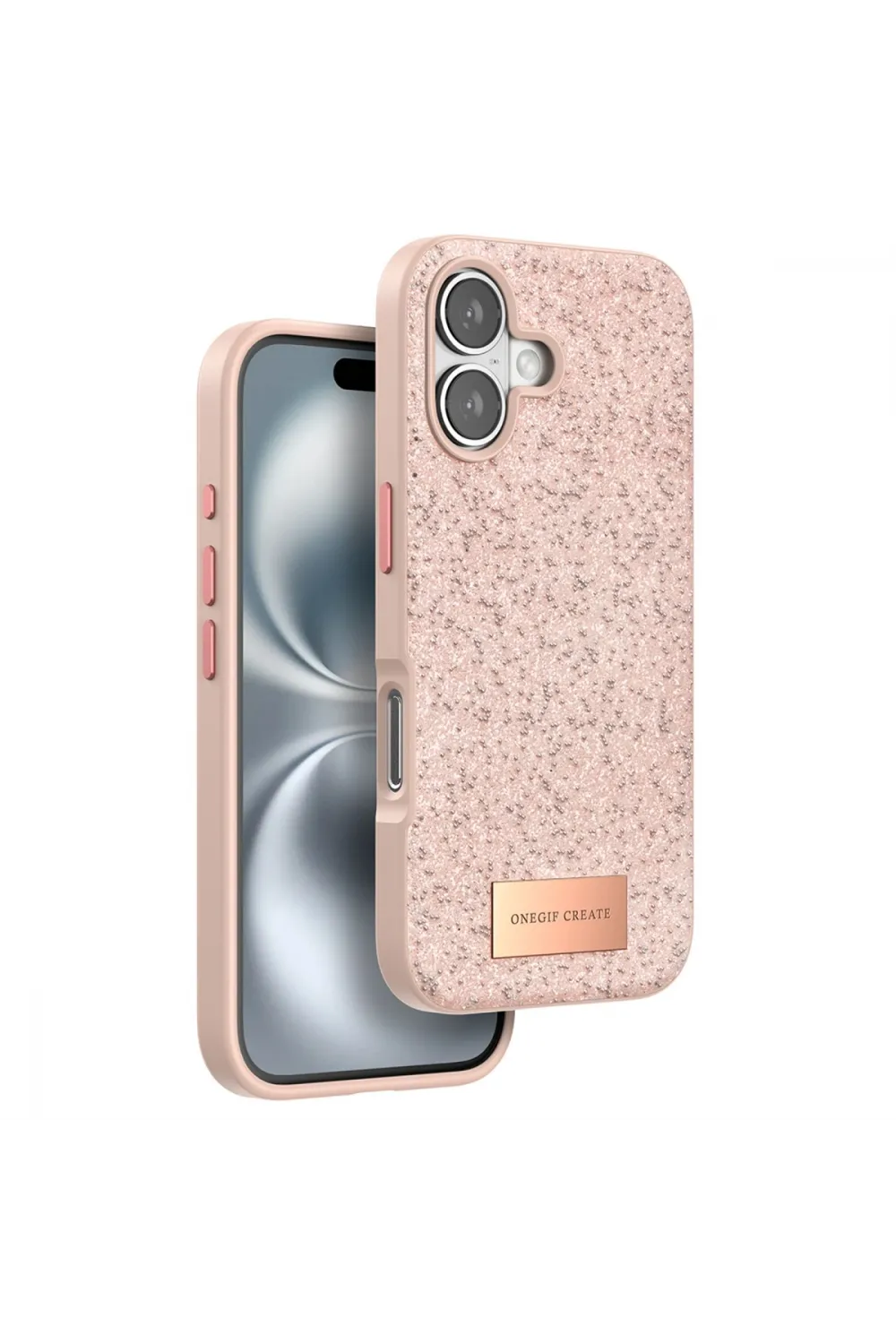 Onegif Apple İphone 16 Bright Simli Kapak - Pembe