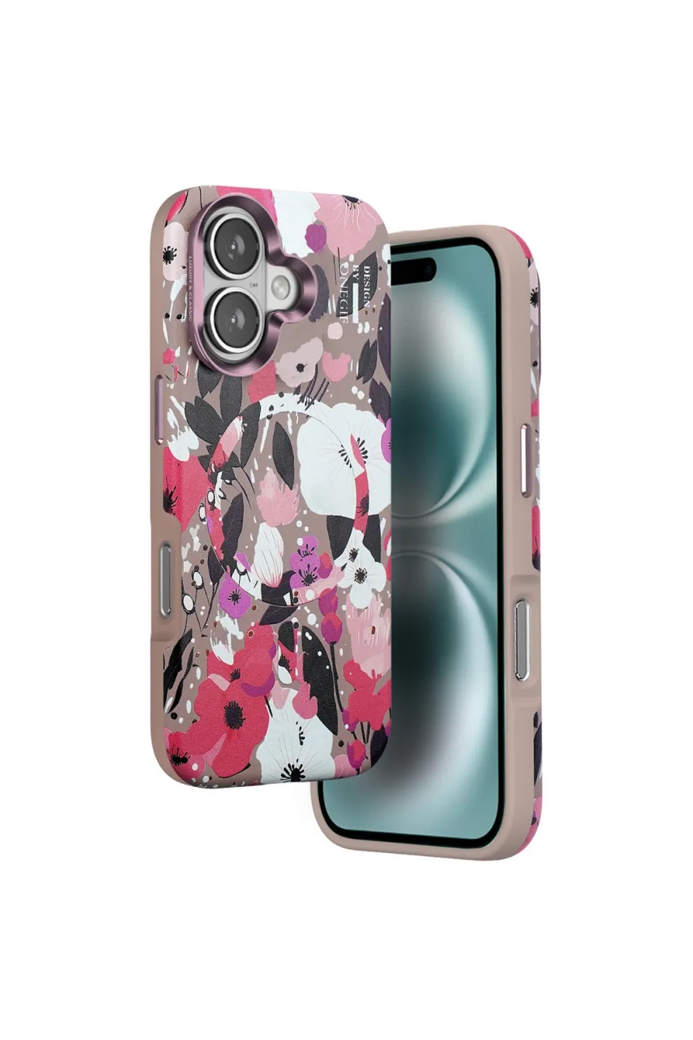 Onegif Apple İphone 16 Flower Series Magsafe Kapak - Pembe