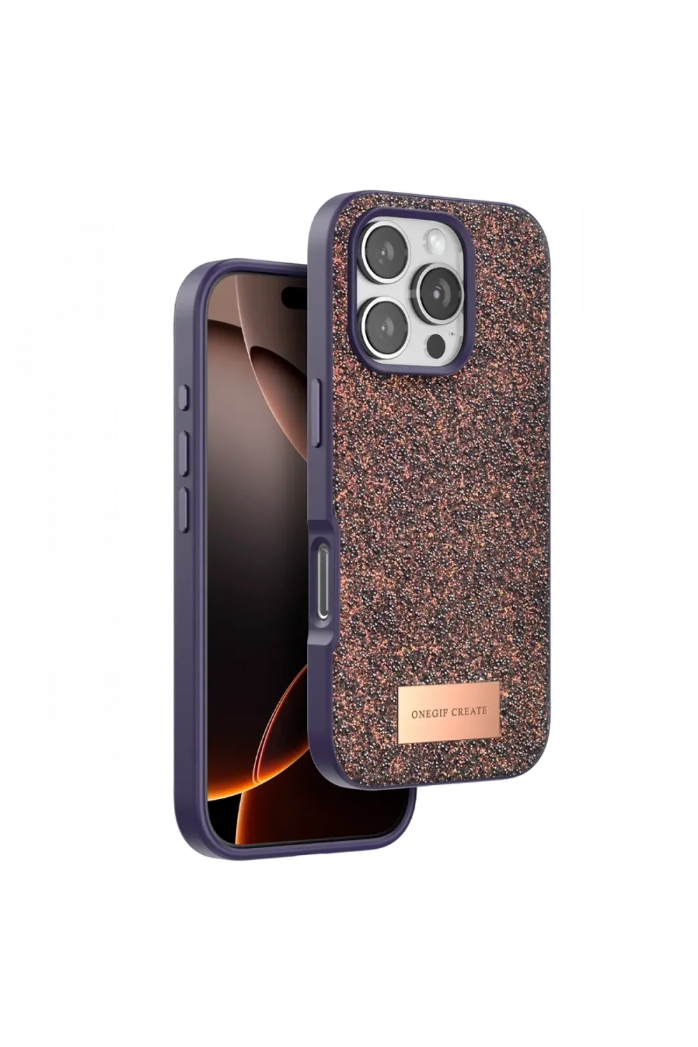 Onegif Apple iPhone 16 Pro Max Bright Simli Kapak - Derin Mor