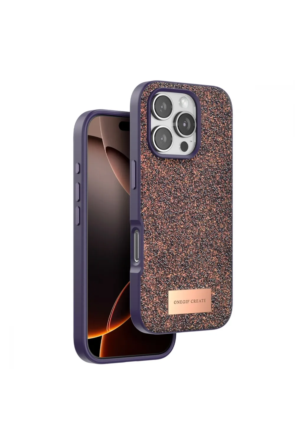 Onegif Apple İphone 16 Pro Max Bright Simli Kapak - Derin Mor