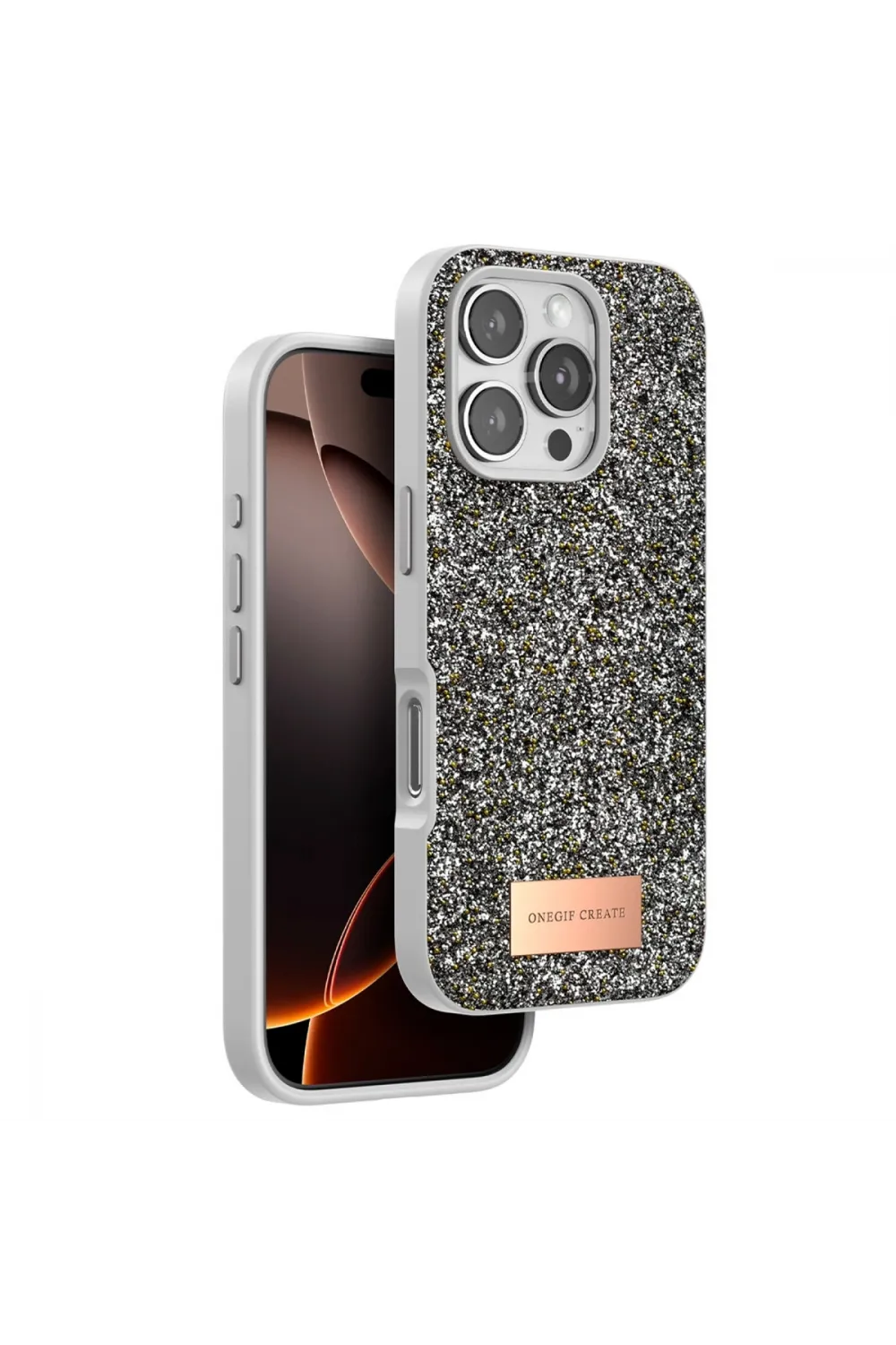 Onegif Apple İphone 16 Pro Max Bright Simli Kapak - Gümüş