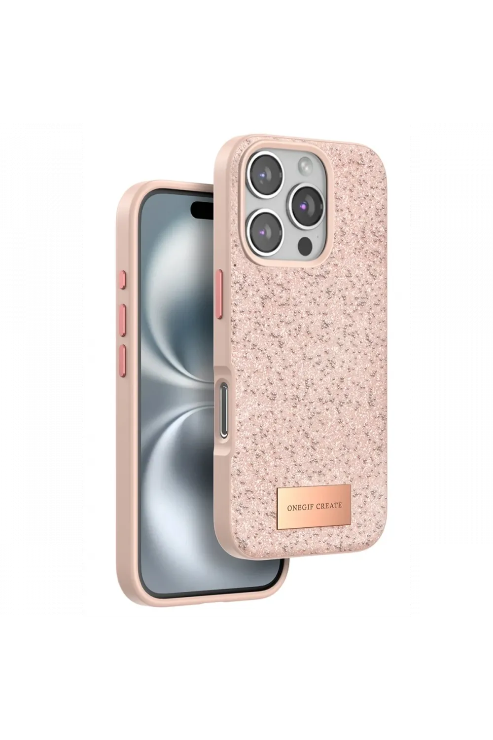 Onegif Apple iPhone 16 Pro Max Bright Simli Kapak - Pembe