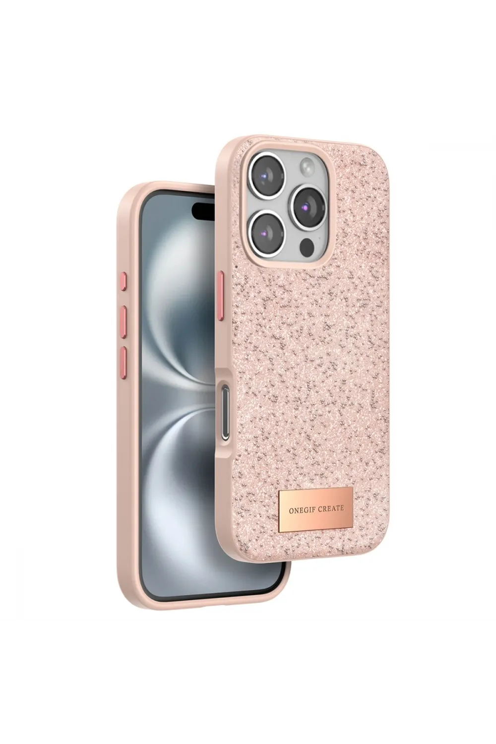 Onegif Apple İphone 16 Pro Max Bright Simli Kapak - Pembe