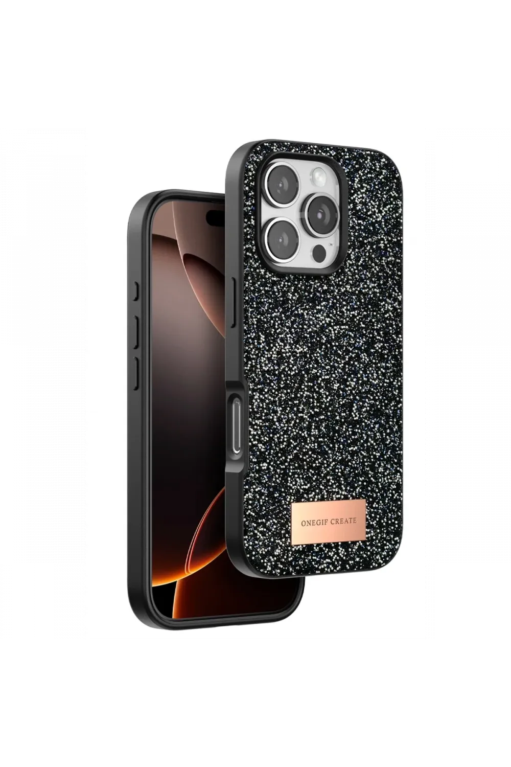 Onegif Apple iPhone 16 Pro Max Bright Simli Kapak - Siyah