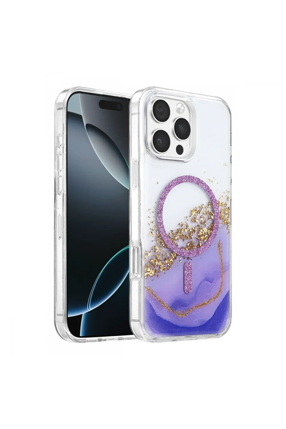 Onegif Apple İphone 16 Pro Max Lotus Simli Magsafe Kapak - Mor