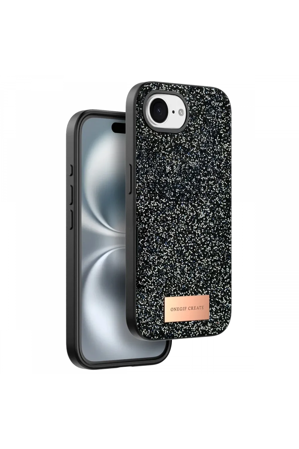 Onegif Apple iPhone 16E Bright Simli Kapak - Siyah