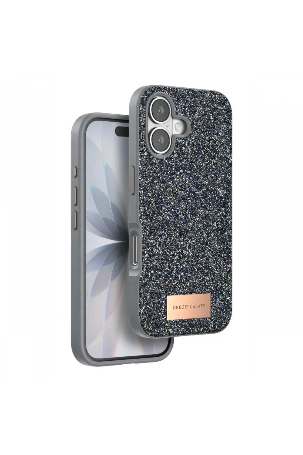 Onegif Apple iPhone 17 Bright Simli Kapak - Gümüş
