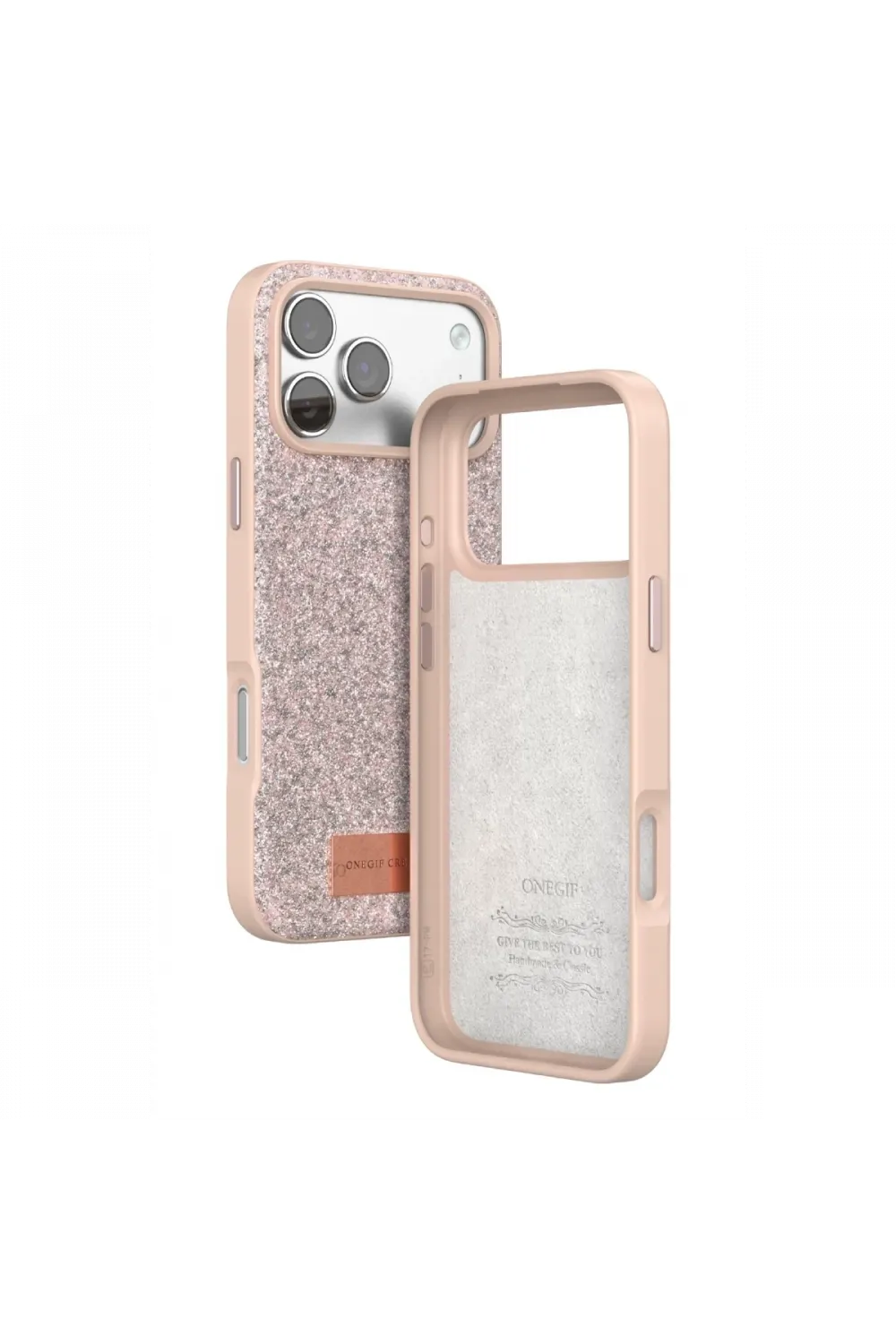 Onegif Apple iPhone 17 Pro Bright Simli Kapak - Pembe