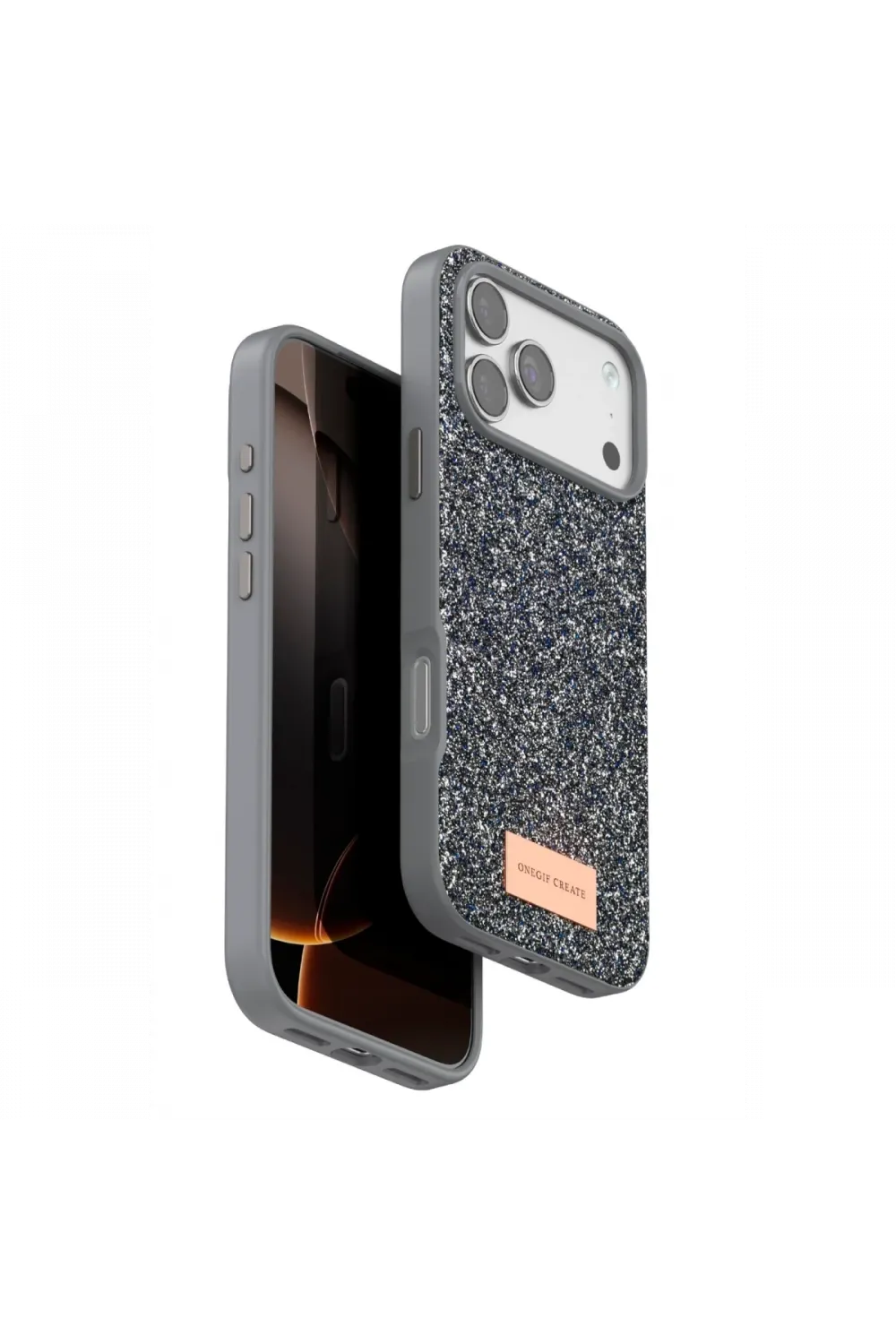 Onegif Apple iPhone 17 Pro Max Bright Simli Kapak - Gümüş