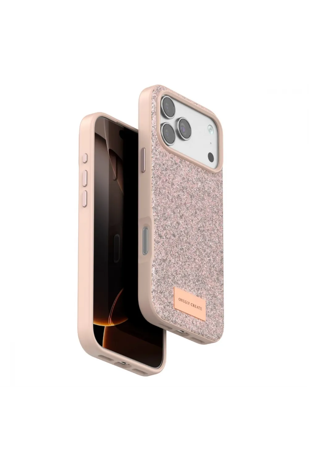 Onegif Apple İphone 17 Pro Max Bright Simli Kapak - Pembe