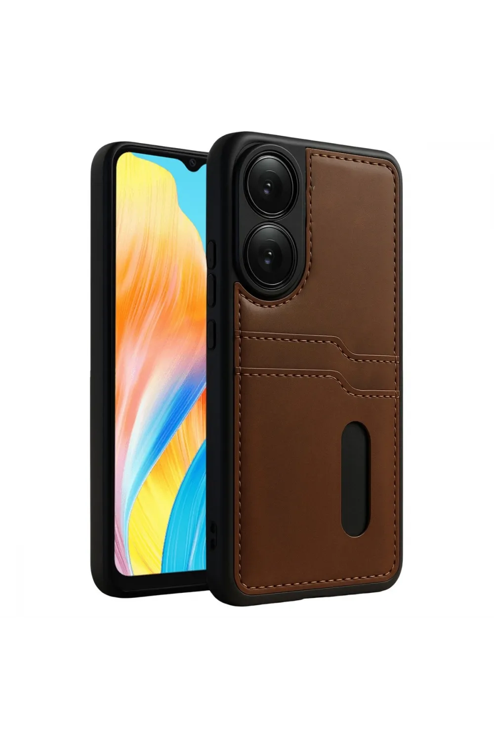 Oppo A38 Sara Kartvizitli Deri Kılıf - Taba