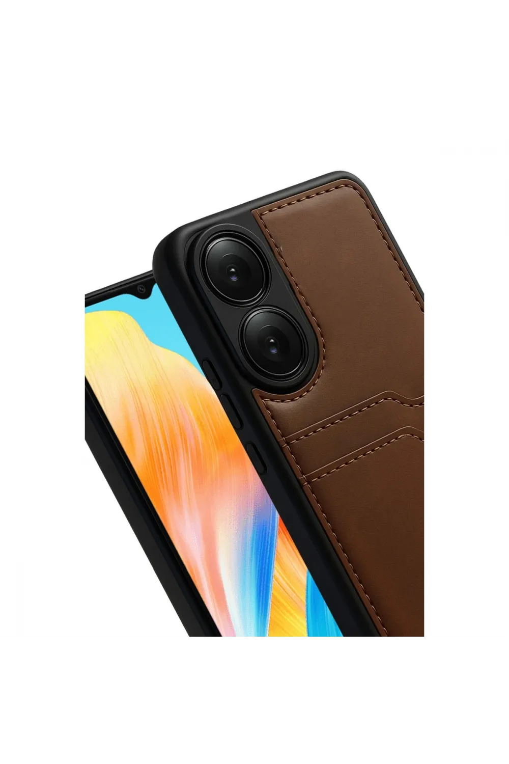 Oppo A38 Sara Kartvizitli Deri Kılıf - Taba