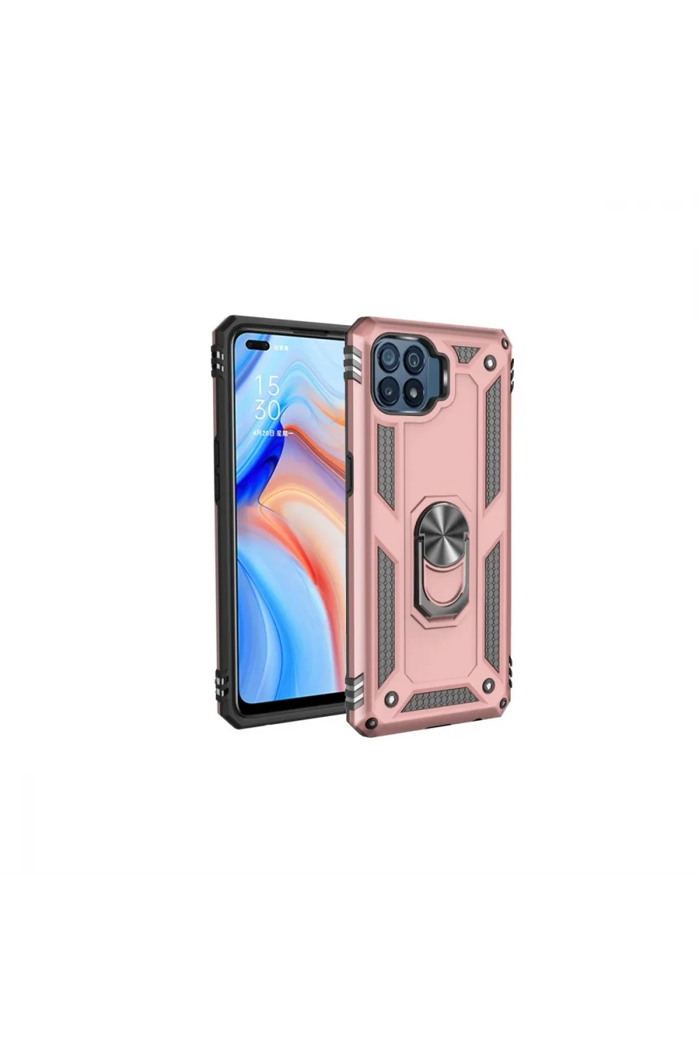 Oppo Reno 4 Lite Kılıf Sofya Yüzüklü Silikon Kapak - Rose