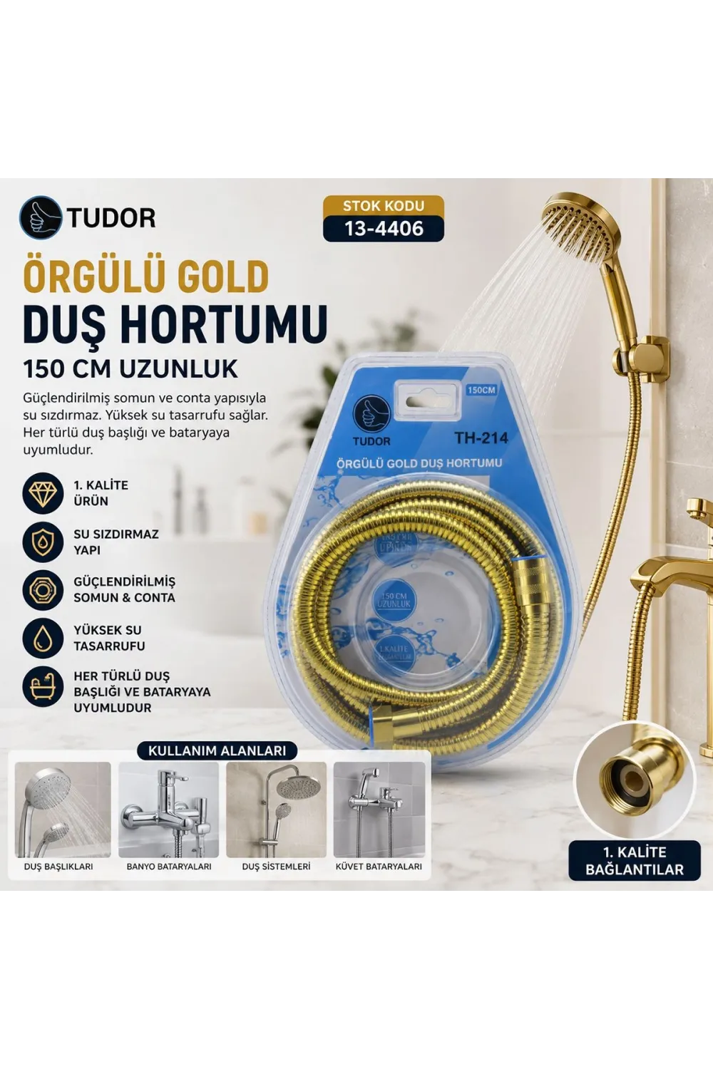 Örgülü Duş Hortumu 150 cm Gold