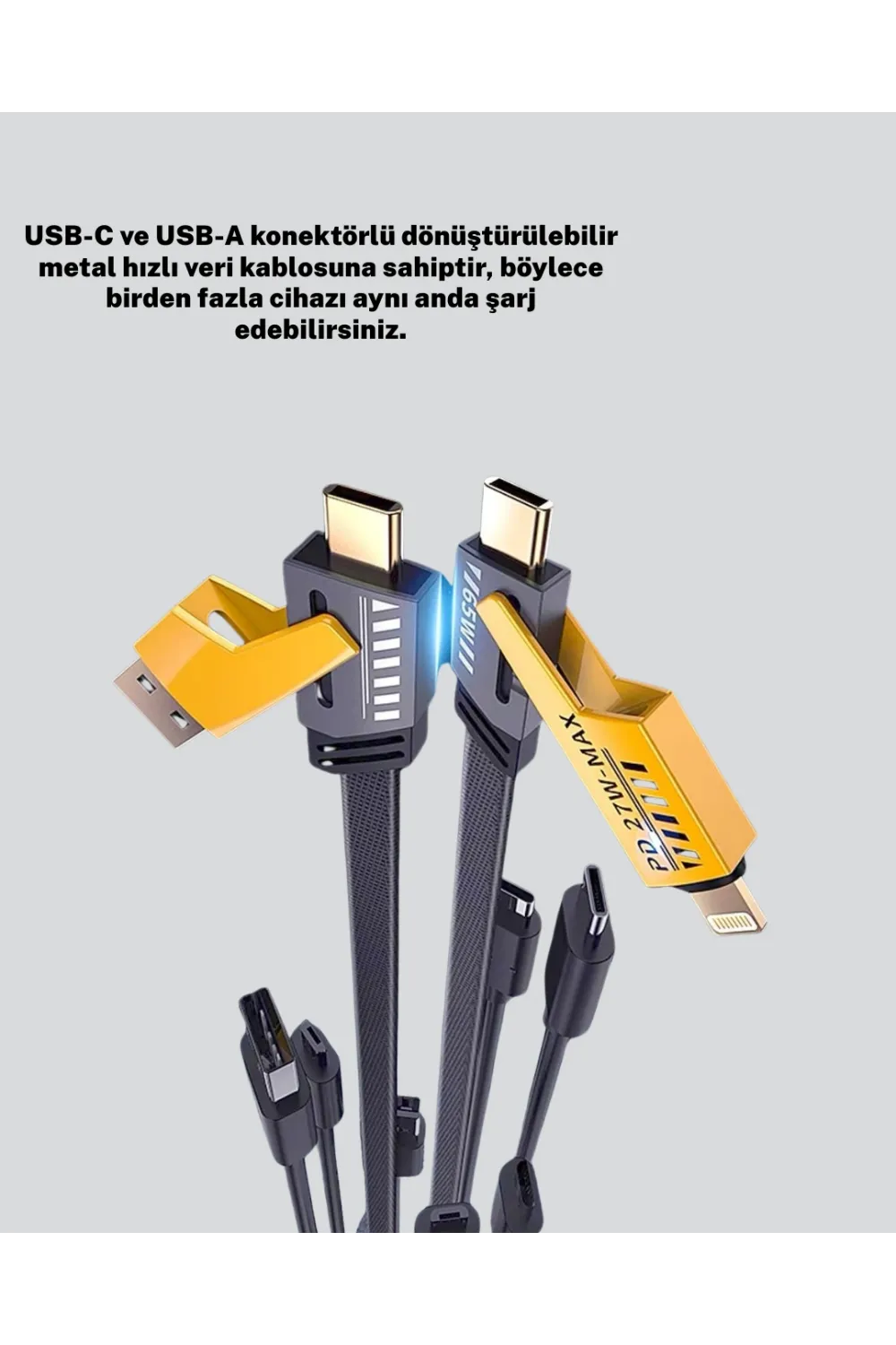 Örgülü Tasarım 4’ü 1 Arada Usb-c Lightning Hızlı Şarj Kablosu