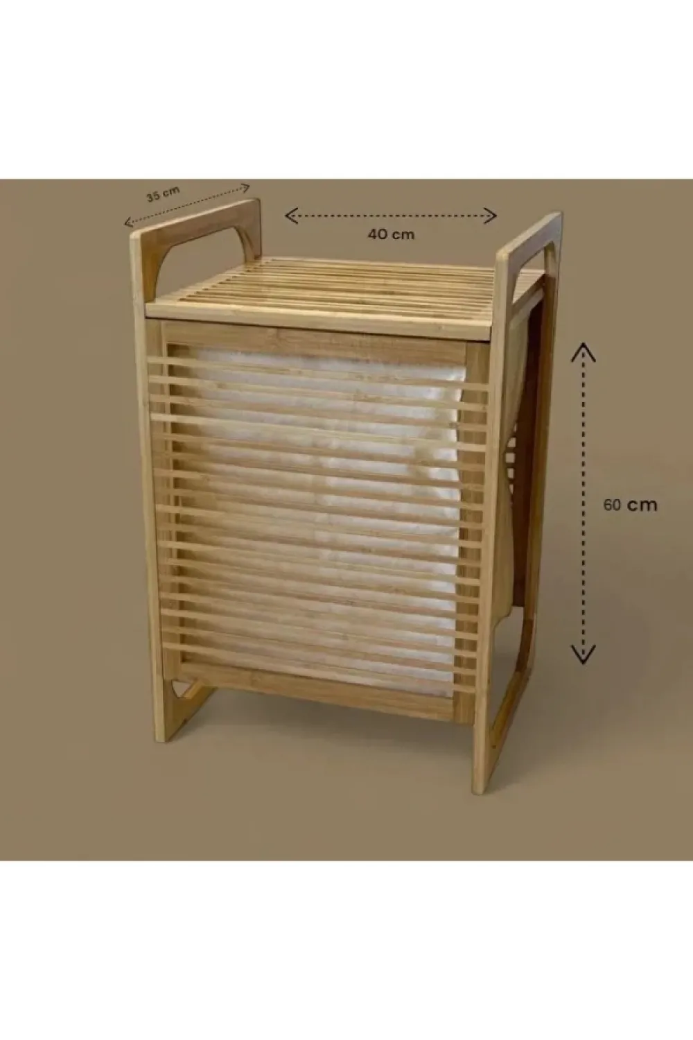 Orta Boy Ahşap Bambu Kirli Sepeti 40x35x60
