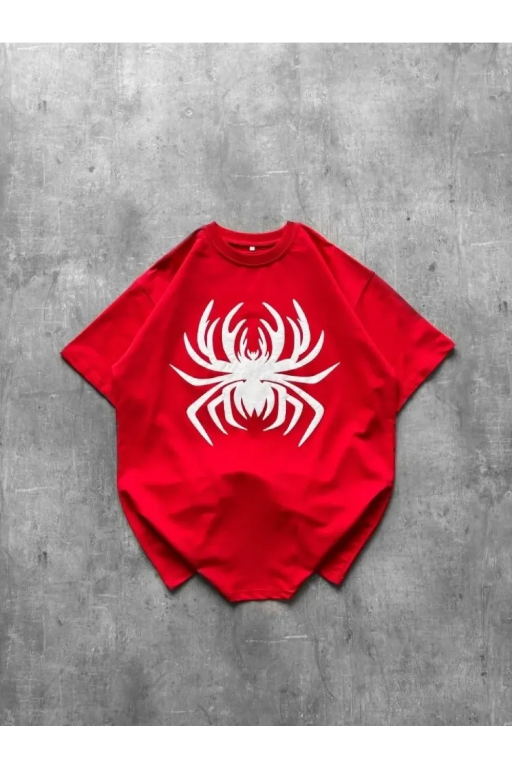 Örümcek Baskılı Tişört Kısa Kollu Bisiklet Yaka T-Shirt - Kırmızı